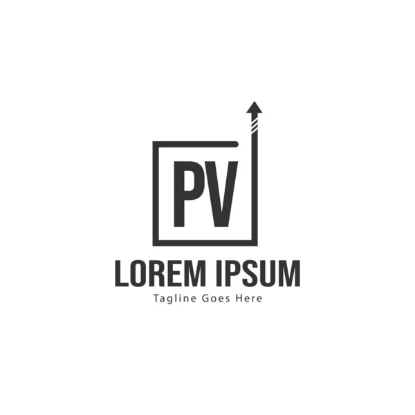 Modello iniziale di logo PV con cornice moderna. Illustrazione minimalista del vettore del logo della lettera PV — Vettoriale Stock