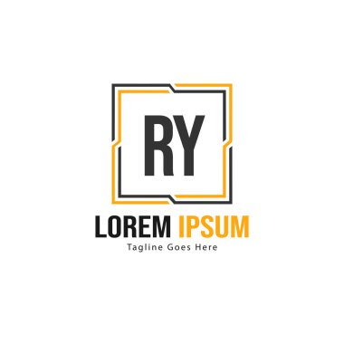 Modern çerçeveli ilk Ry logo şablonu. Minimalist Ry harf logo vektör illüstrasyon