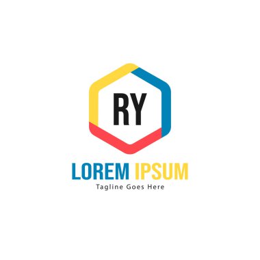 Modern çerçeveli ilk Ry logo şablonu. Minimalist Ry harf logo vektör illüstrasyon