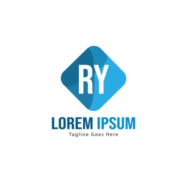 Modern çerçeveli ilk Ry logo şablonu. Minimalist Ry harf logo vektör illüstrasyon