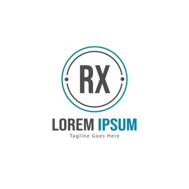 Modern çerçeveile ilk Rx logo şablonu. Minimalist Rx harf logosu vektör illüstrasyon