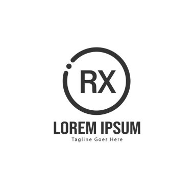 Modern çerçeveile ilk Rx logo şablonu. Minimalist Rx harf logosu vektör illüstrasyon