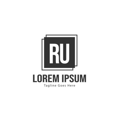 Modern çerçeveli ilk Ru logo şablonu. Minimalist Ru harf logo vektör illüstrasyon