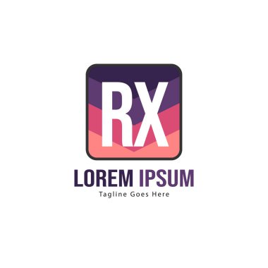 Modern çerçeveile ilk Rx logo şablonu. Minimalist Rx harf logosu vektör illüstrasyon