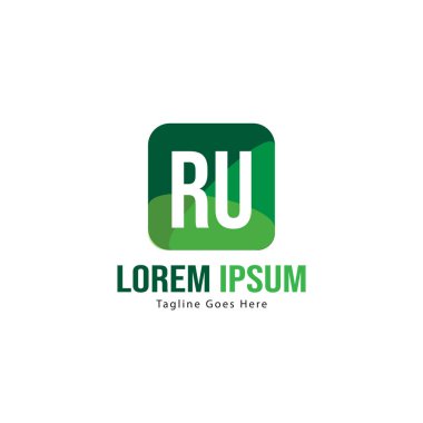 Modern çerçeveli ilk Ru logo şablonu. Minimalist Ru harf logo vektör illüstrasyon