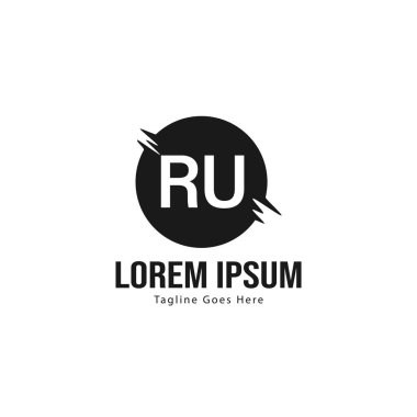 Modern çerçeveli ilk Ru logo şablonu. Minimalist Ru harf logo vektör illüstrasyon