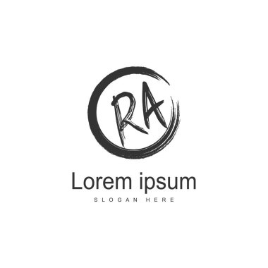 Modern çerçeveli ilk Ra logo şablonu. Minimalist Ra harf logo vektör illüstrasyon