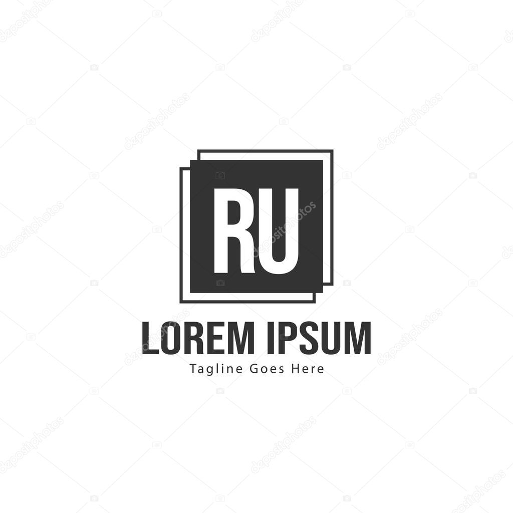 Initial RU logo template with modern frame. Minimalist RU letter logo vector illustration