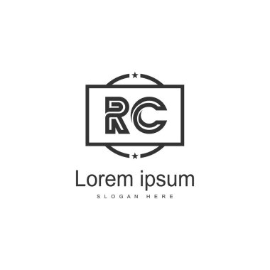 Modern çerçeveile ilk Rc logo şablonu. Minimalist Rc harf logo vektör illüstrasyon