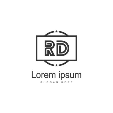 Modern çerçeveli ilk Rd logo şablonu. Minimalist Rd harfi logosu vektör illüstrasyon