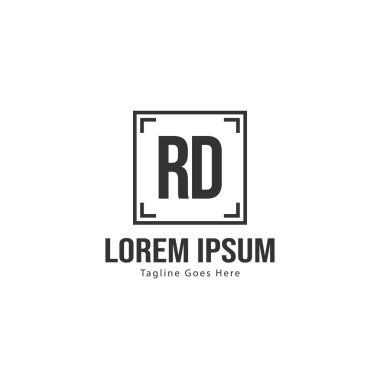 Modern çerçeveli ilk Rd logo şablonu. Minimalist Rd harfi logosu vektör illüstrasyon