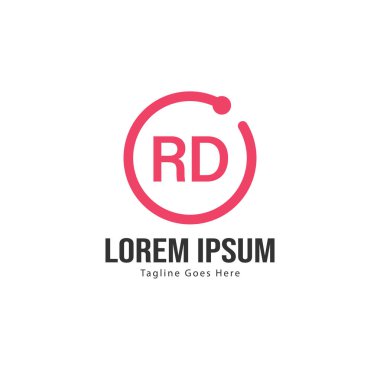 Modern çerçeveli ilk Rd logo şablonu. Minimalist Rd harfi logosu vektör illüstrasyon