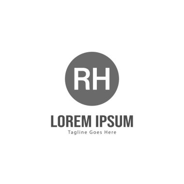 Modern çerçeveli ilk Rh logo şablonu. Minimalist Rh harf logo vektör illüstrasyon