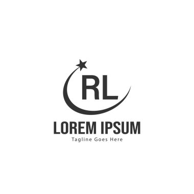 Modern çerçeveli ilk Rl logo şablonu. Minimalist Rl harf logosu vektör illüstrasyon