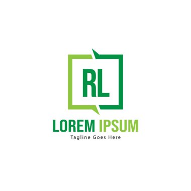 Modern çerçeveli ilk Rl logo şablonu. Minimalist Rl harf logosu vektör illüstrasyon