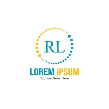 Modern çerçeveli ilk Rl logo şablonu. Minimalist Rl harf logosu vektör illüstrasyon