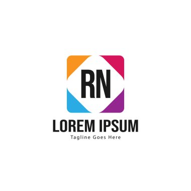 Modern çerçeveile ilk Rn logo şablonu. Minimalist Rn harf logosu vektör illüstrasyon
