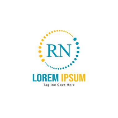 Modern çerçeveile ilk Rn logo şablonu. Minimalist Rn harf logosu vektör illüstrasyon