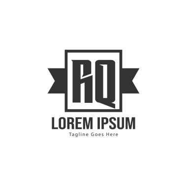 Modern çerçeve ile ilk Rq logo şablonu. Minimalist Rq harfi logosu vektör illüstrasyon