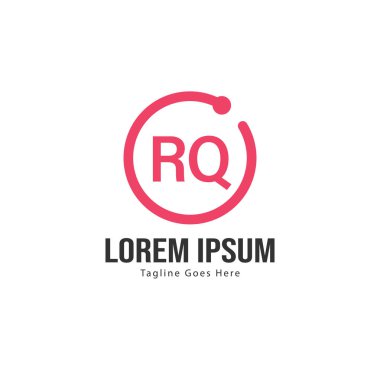 Modern çerçeve ile ilk Rq logo şablonu. Minimalist Rq harfi logosu vektör illüstrasyon