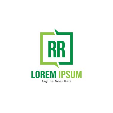 Modern çerçeveile ilk Rr logo şablonu. Minimalist Rr harf logo vektör illüstrasyon