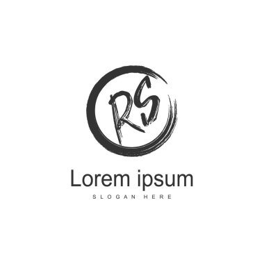 Modern çerçeveile Ilk Rs logo şablonu. Minimalist Rs harf logosu vektör illüstrasyon
