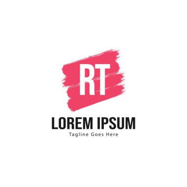 Modern çerçeveli ilk Rt logo şablonu. Minimalist Rt harf logosu vektör illüstrasyon
