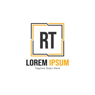 Modern çerçeveli ilk Rt logo şablonu. Minimalist Rt harf logosu vektör illüstrasyon