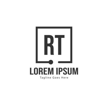 Modern çerçeveli ilk Rt logo şablonu. Minimalist Rt harf logosu vektör illüstrasyon