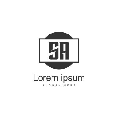 Modern çerçeveli ilk Sa logo şablonu. Minimalist Sa harf logo vektör illüstrasyon