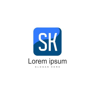 Modern çerçeveli ilk Sk logo şablonu. Minimalist Sk harf logo vektör illüstrasyon