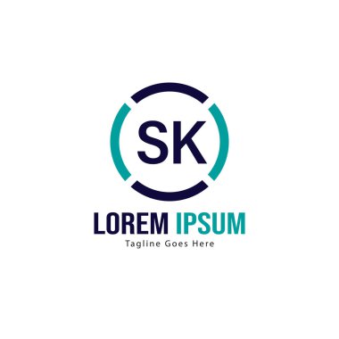 Modern çerçeveli ilk Sk logo şablonu. Minimalist Sk harf logo vektör illüstrasyon