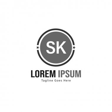Modern çerçeveli ilk Sk logo şablonu. Minimalist Sk harf logo vektör illüstrasyon