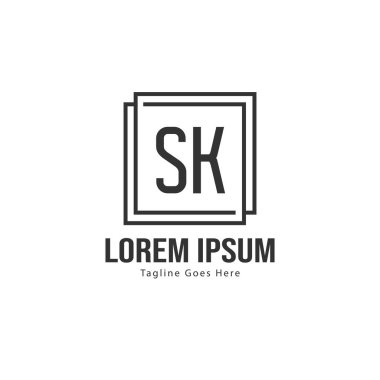Modern çerçeveli ilk Sk logo şablonu. Minimalist Sk harf logo vektör illüstrasyon