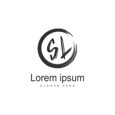 Modern çerçeveli ilk Sl logo şablonu. Minimalist Sl harf logosu vektör illüstrasyon
