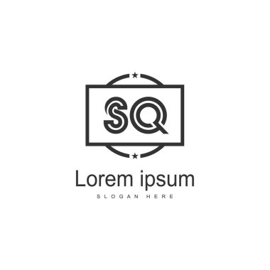 Modern çerçeveile ilk Sq logo şablonu. Minimalist Sq harf logo vektör illüstrasyon