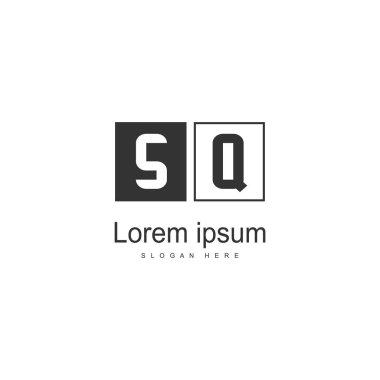 Modern çerçeveile ilk Sq logo şablonu. Minimalist Sq harf logo vektör illüstrasyon
