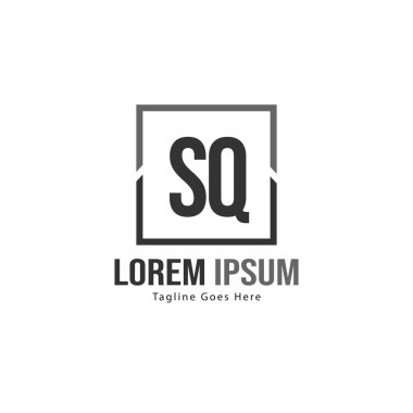 Modern çerçeveile ilk Sq logo şablonu. Minimalist Sq harf logo vektör illüstrasyon