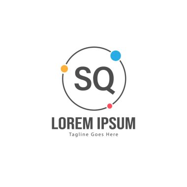 Modern çerçeveile ilk Sq logo şablonu. Minimalist Sq harf logo vektör illüstrasyon