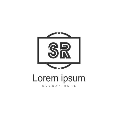 Modern çerçeveli ilk Sr logo şablonu. Minimalist Sr harf logo vektör illüstrasyon