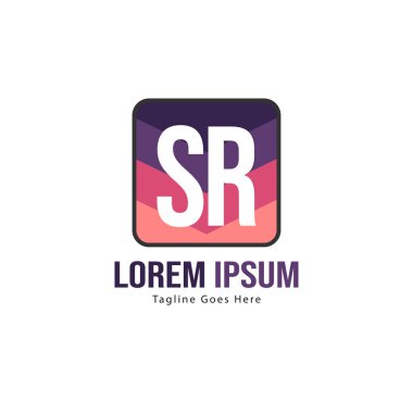 Modern çerçeveli ilk Sr logo şablonu. Minimalist Sr harf logo vektör illüstrasyon