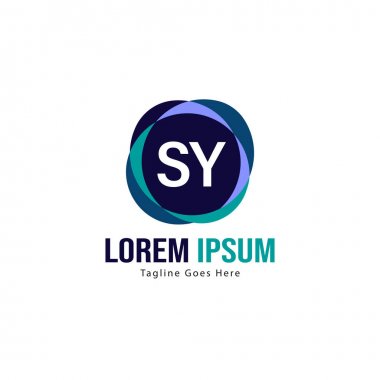 Modern çerçeveile ilk Sy logo şablonu. Minimalist Sy harf logosu vektör illüstrasyon