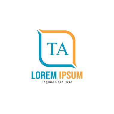 Modern çerçeveli ilk Ta logo şablonu. Minimalist Ta harfi logo vektör illüstrasyon