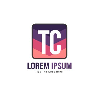 Modern çerçeveli ilk Tc logo şablonu. Minimalist Tc harf logo vektör illüstrasyon