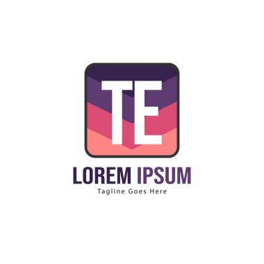 Modern çerçeveli ilk Te logo şablonu. Minimalist Te harfi logo vektör illüstrasyon