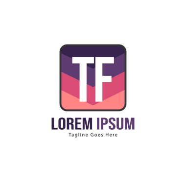 Modern çerçeveli ilk Tf logo şablonu. Minimalist Tf harf logo vektör illüstrasyon
