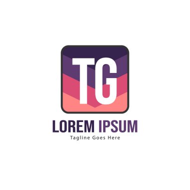 Modern çerçeveile ilk Tg logo şablonu. Minimalist Tg harf logo vektör illüstrasyon