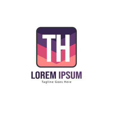 Modern çerçeveile Ilk Th logo şablonu. Minimalist Th harfi logosu vektör illüstrasyon