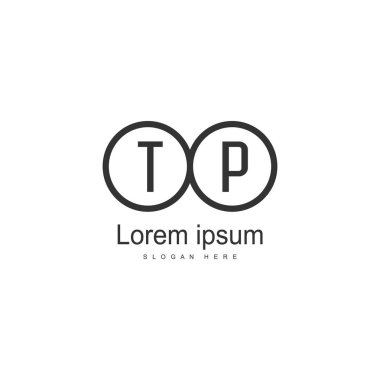 Modern çerçeveli ilk Tp logo şablonu. Minimalist Tp harfi logo vektör illüstrasyon