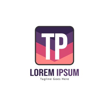 Modern çerçeveli ilk Tp logo şablonu. Minimalist Tp harfi logo vektör illüstrasyon